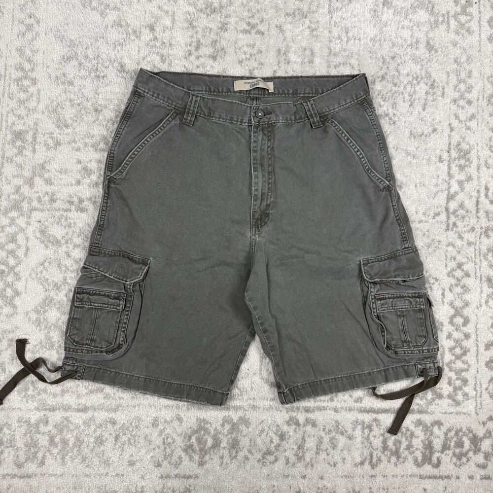 Wrangler Shorts Mens Green Carpenter Medium Wash Workwear Cargo Size 34